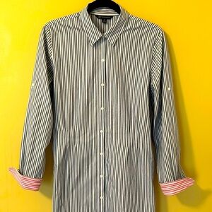 Brooks Brothers Cotton Stretch Long Sleeve Shirt Dress Blue Pink Stripe Size 12